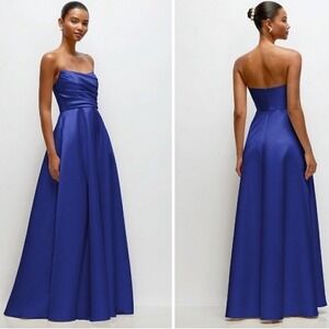 Dessy Collection Strapless Draped Cat-Eye Satin Maxi Dress Size 6